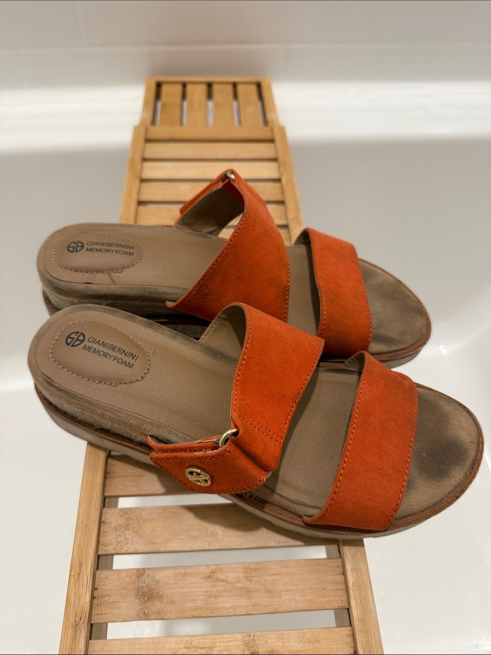 Giani Bernini Orange Suede Double-Band Slide Sandals